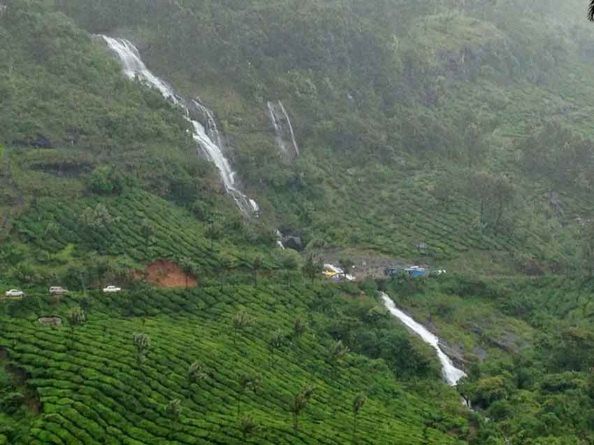Aerial drone view of Chinnakanal Waterfalls