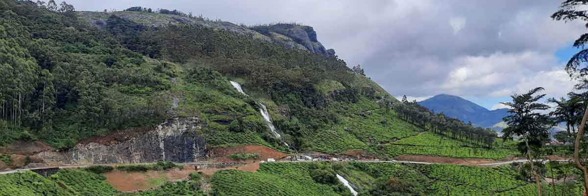 Chinnakanal Waterfalls during monsoon season in Munnar