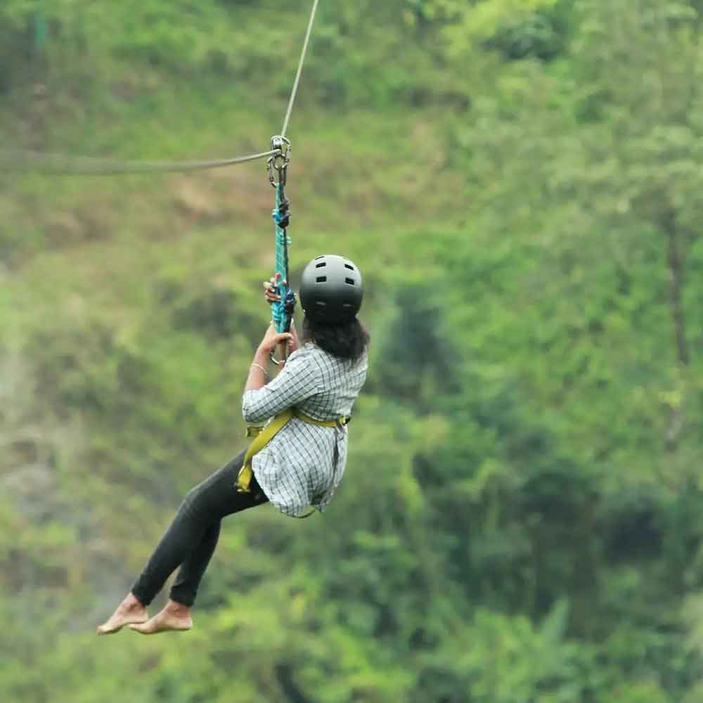 Group zipline adventure activity in Munnar